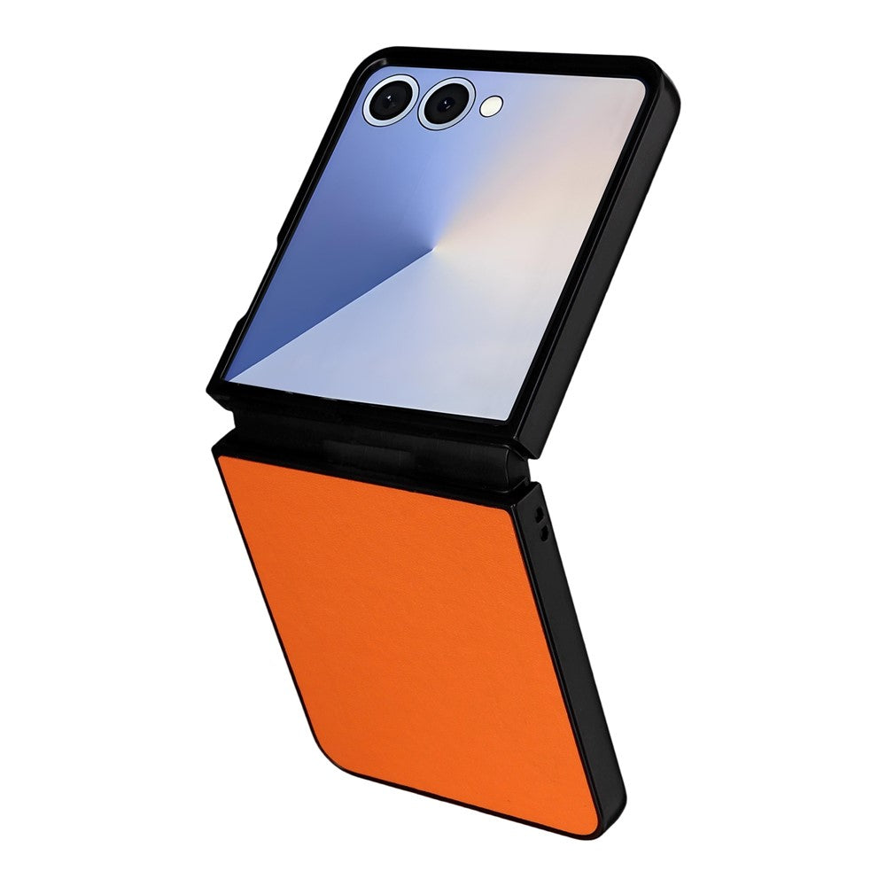 For Samsung Galaxy Z Flip7 5G Case PU Leather Hard PC Protective Phone Cover - Orange