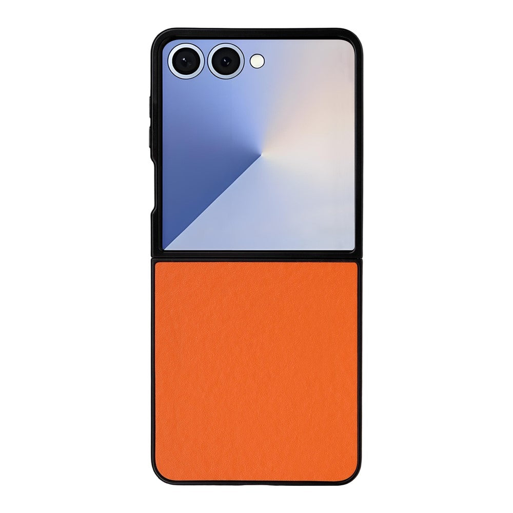 For Samsung Galaxy Z Flip7 5G Case PU Leather Hard PC Protective Phone Cover - Orange