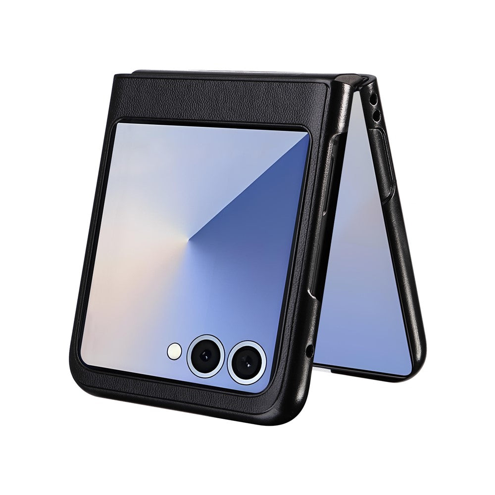 For Samsung Galaxy Z Flip7 5G Case PU Leather Hard PC Protective Phone Cover - Black