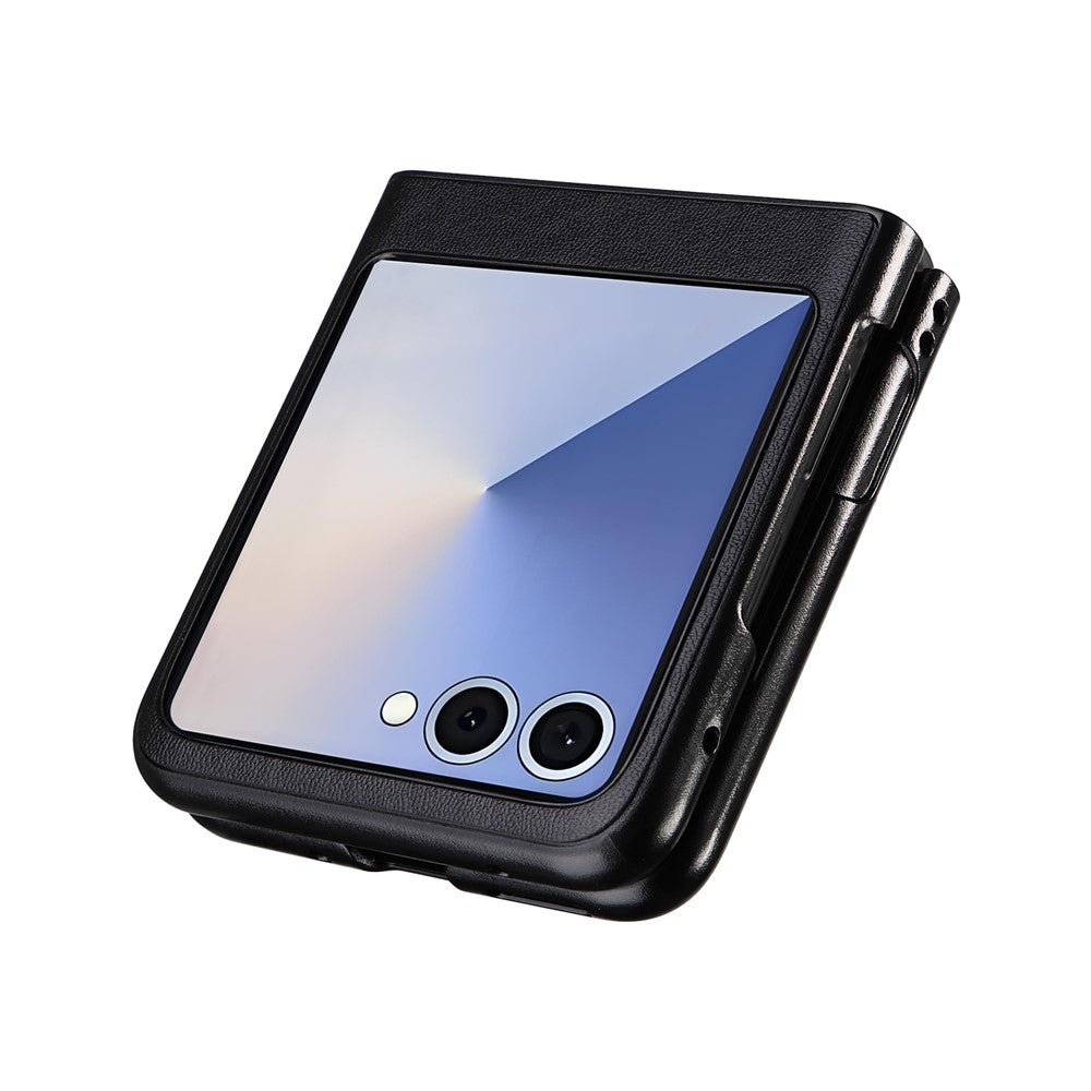 For Samsung Galaxy Z Flip7 5G Case PU Leather Hard PC Protective Phone Cover - Black