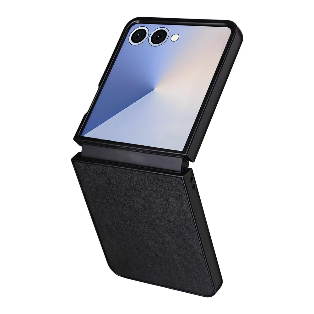 For Samsung Galaxy Z Flip7 5G Case PU Leather Hard PC Protective Phone Cover - Black