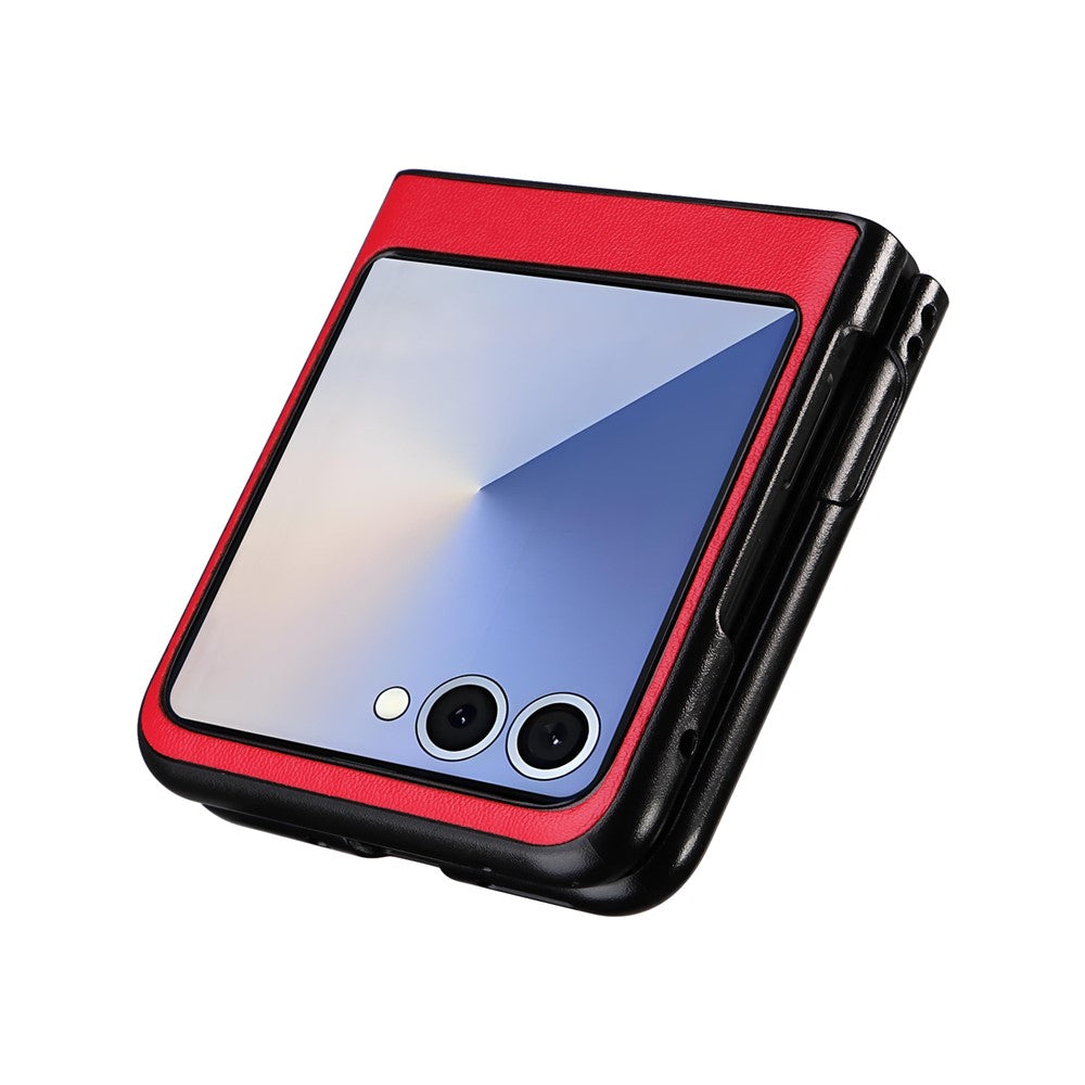 For Samsung Galaxy Z Flip7 5G Case PU Leather Hard PC Protective Phone Cover - Red