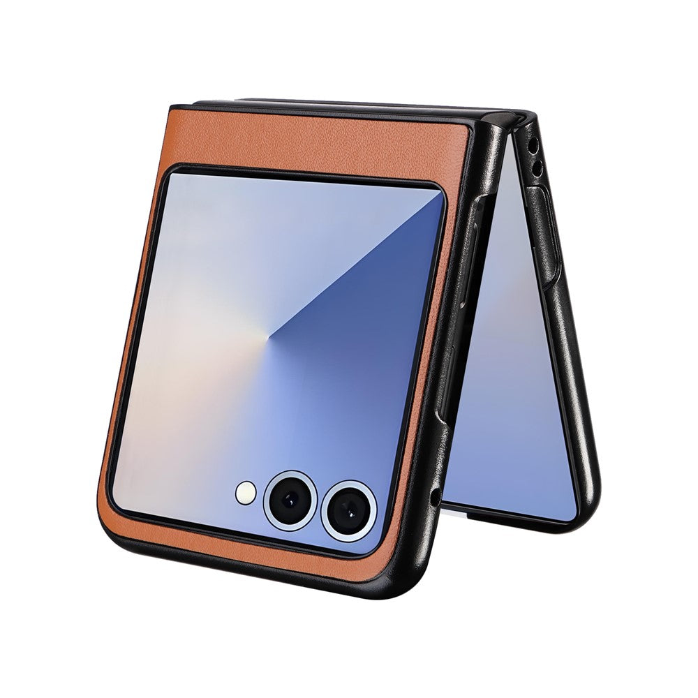 For Samsung Galaxy Z Flip7 5G Case PU Leather Hard PC Protective Phone Cover - Brown