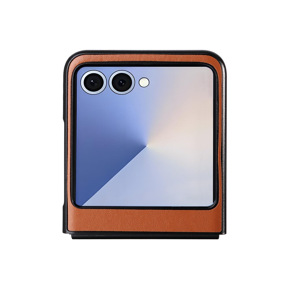 For Samsung Galaxy Z Flip7 5G Case PU Leather Hard PC Protective Phone Cover - Brown