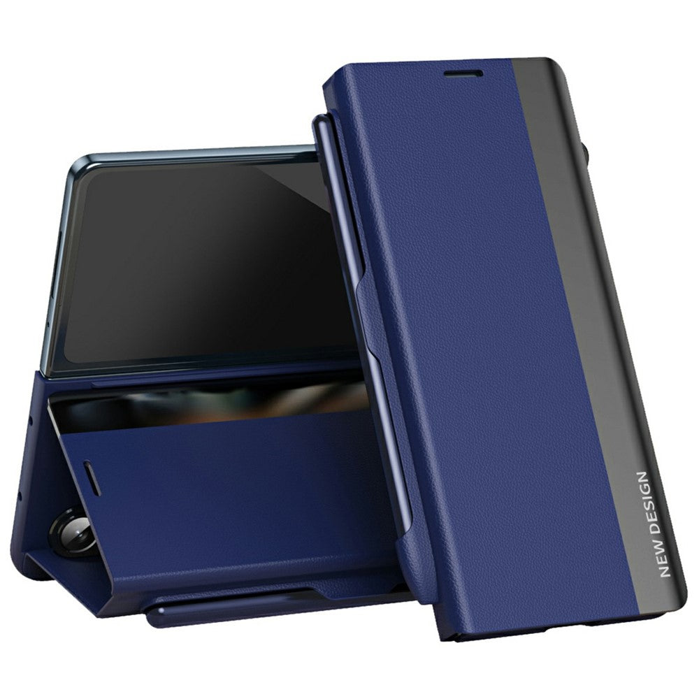 For Samsung Galaxy Z Fold7 5G Case Electroplating Pen Slot PU + PC Phone Cover with Stylus - Sapphire