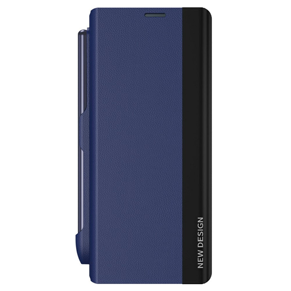 For Samsung Galaxy Z Fold7 5G Case Electroplating Pen Slot PU + PC Phone Cover with Stylus - Sapphire