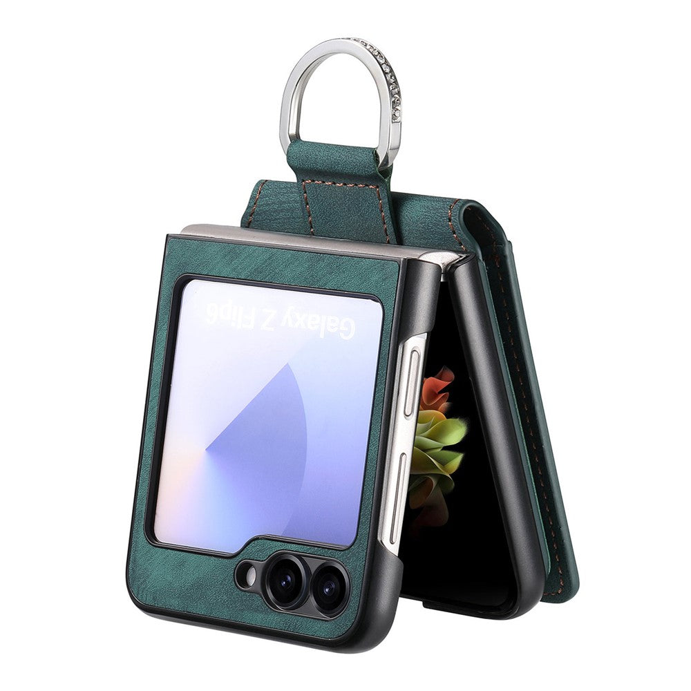 For Samsung Galaxy Z Flip7 FE 5G / Z Flip6 5G Case Card Holder Kickstand Retro Texture Leather Back Cover - Green