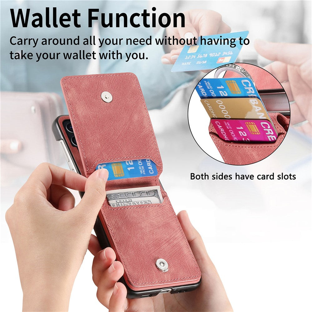 For Samsung Galaxy Z Flip7 FE 5G / Z Flip6 5G Case Card Holder Kickstand Retro Texture Leather Back Cover - Pink