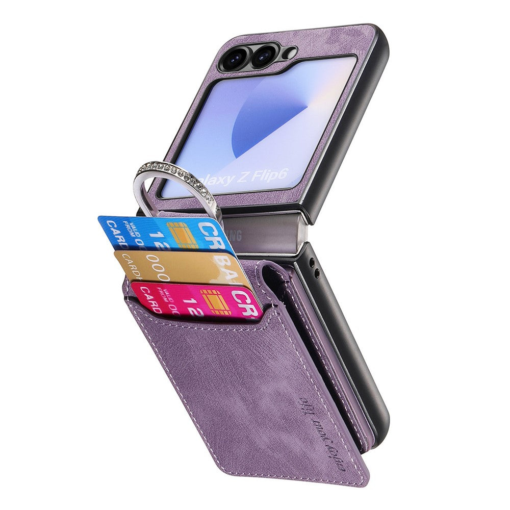 For Samsung Galaxy Z Flip7 FE 5G / Z Flip6 5G Case Card Holder Kickstand Retro Texture Leather Back Cover - Purple