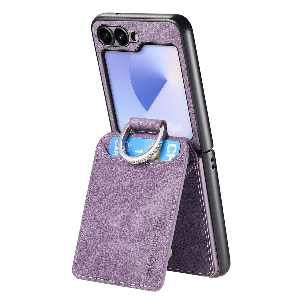 For Samsung Galaxy Z Flip7 FE 5G / Z Flip6 5G Case Card Holder Kickstand Retro Texture Leather Back Cover - Purple