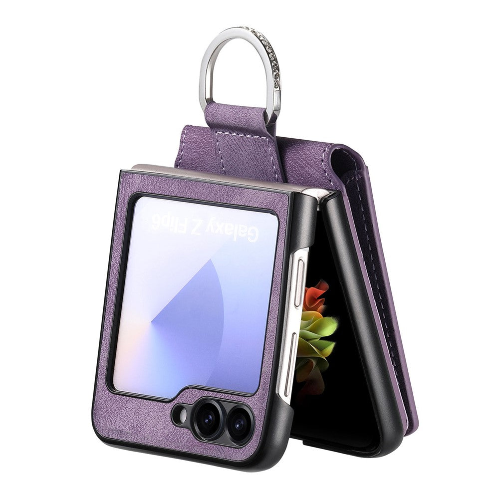 For Samsung Galaxy Z Flip7 FE 5G / Z Flip6 5G Case Card Holder Kickstand Retro Texture Leather Back Cover - Purple