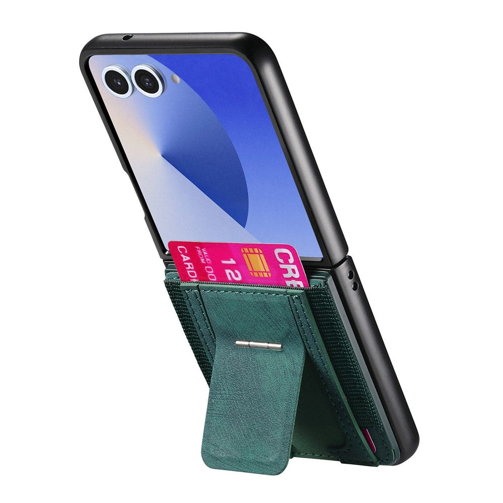 For Samsung Galaxy Z Flip7 5G Case Kickstand Retro Leather Back Cover with Card Holder - Green