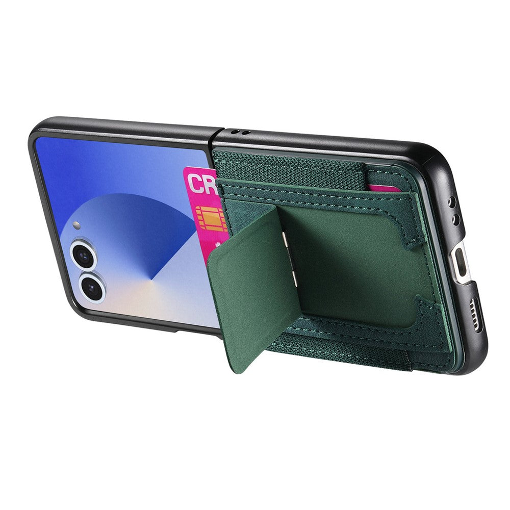 For Samsung Galaxy Z Flip7 5G Case Kickstand Retro Leather Back Cover with Card Holder - Green