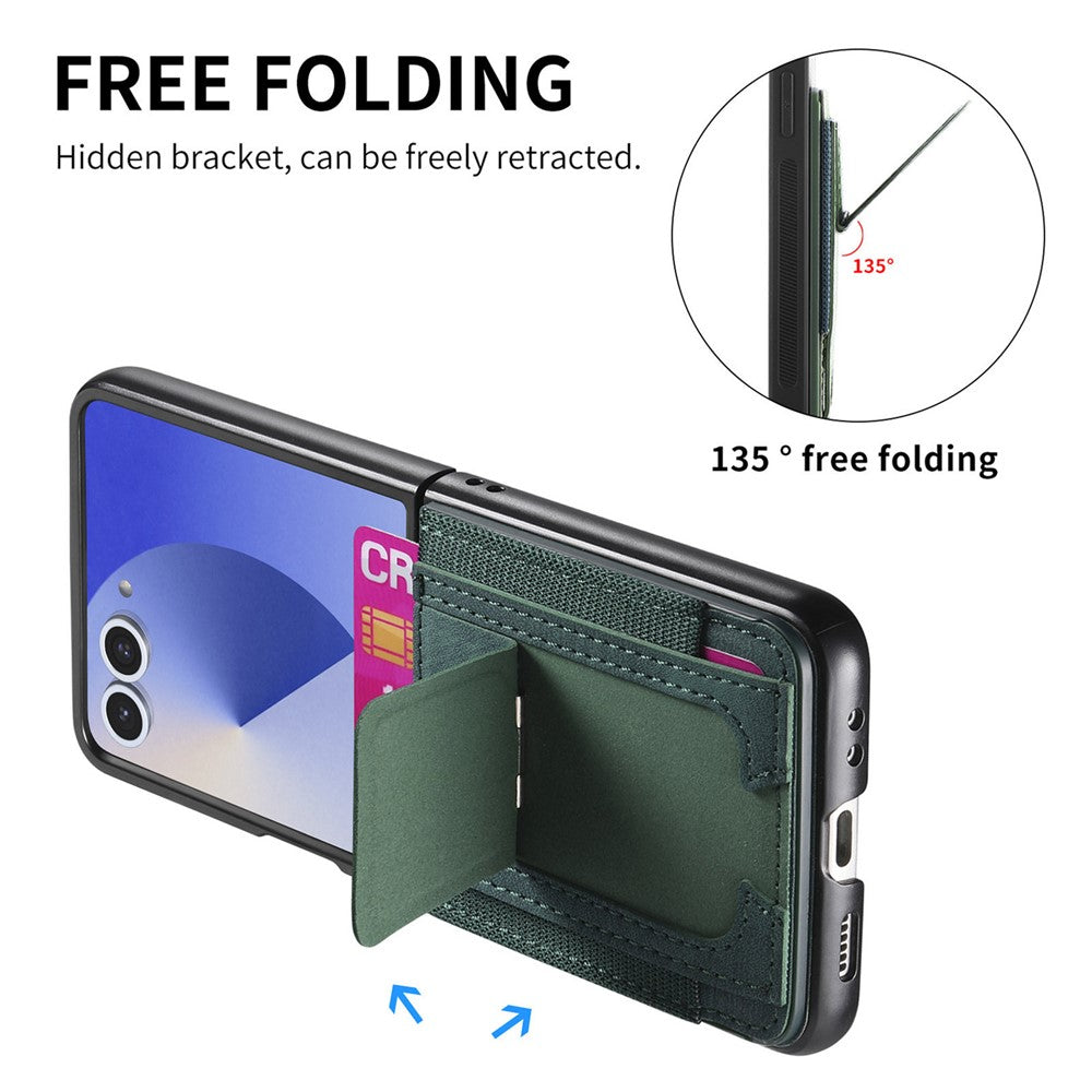 For Samsung Galaxy Z Flip7 5G Case Kickstand Retro Leather Back Cover with Card Holder - Green