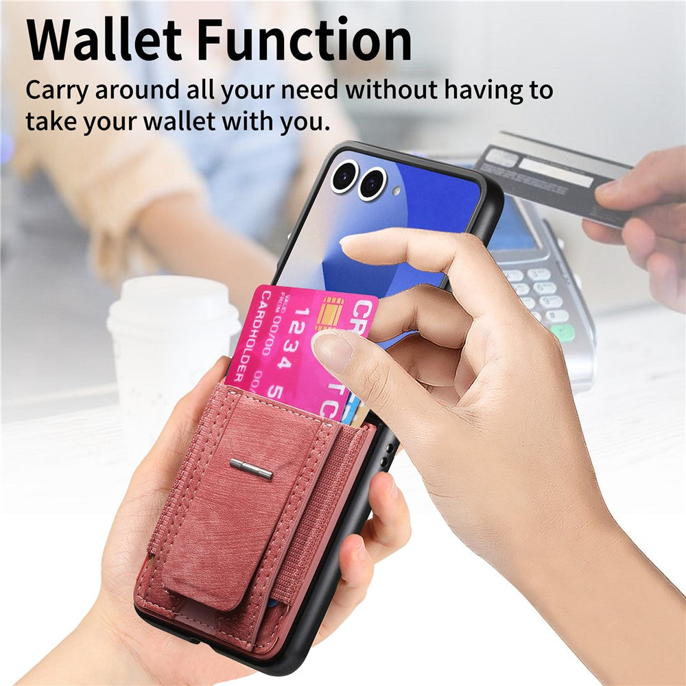 For Samsung Galaxy Z Flip7 5G Case Kickstand Retro Leather Back Cover with Card Holder - Pink