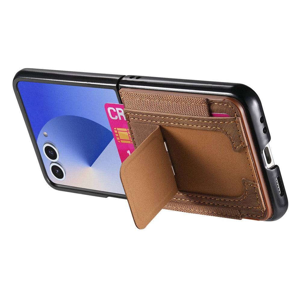 For Samsung Galaxy Z Flip7 5G Case Kickstand Retro Leather Back Cover with Card Holder - Brown