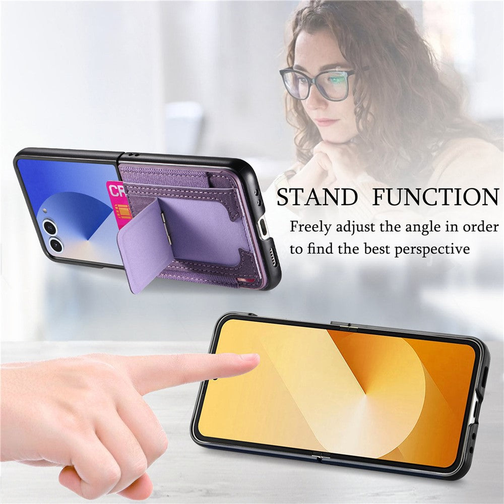 For Samsung Galaxy Z Flip7 5G Case Kickstand Retro Leather Back Cover with Card Holder - Purple