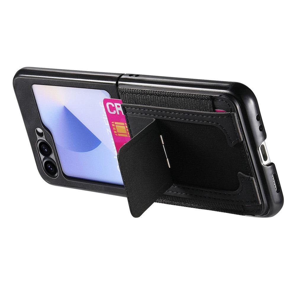 For Samsung Galaxy Z Flip7 FE 5G / Z Flip6 5G Case Kickstand Retro Leather Back Cover with Card Holder - Black
