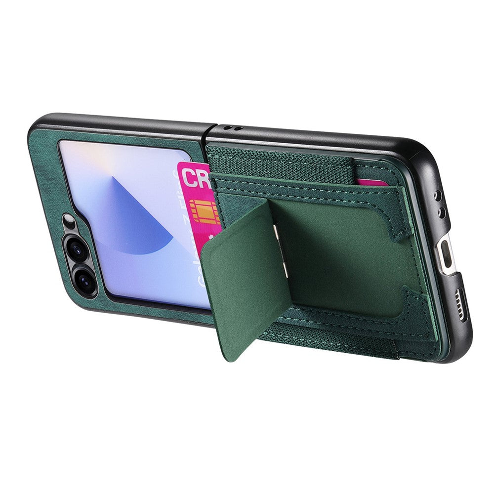 For Samsung Galaxy Z Flip7 FE 5G / Z Flip6 5G Case Kickstand Retro Leather Back Cover with Card Holder - Green
