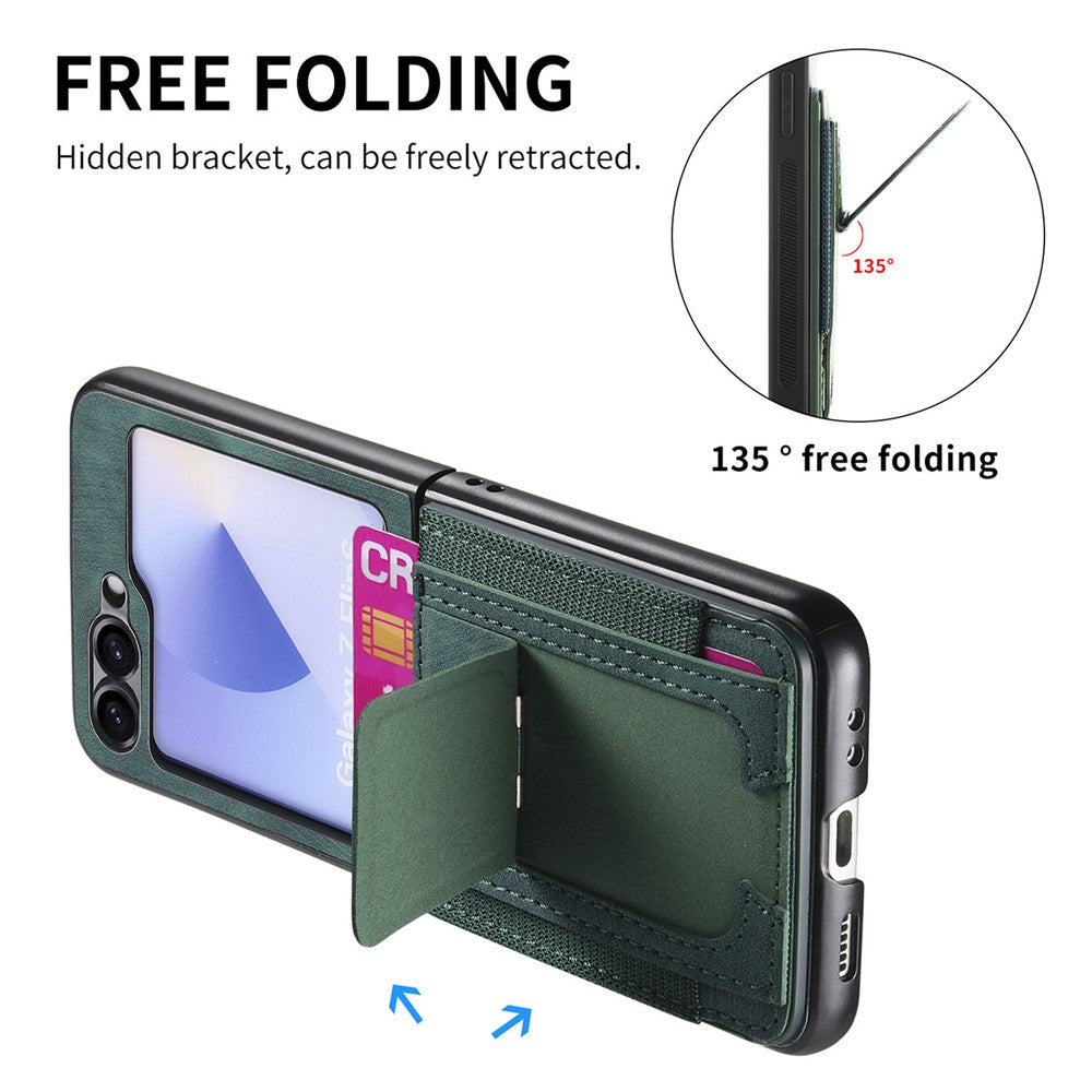 For Samsung Galaxy Z Flip7 FE 5G / Z Flip6 5G Case Kickstand Retro Leather Back Cover with Card Holder - Green