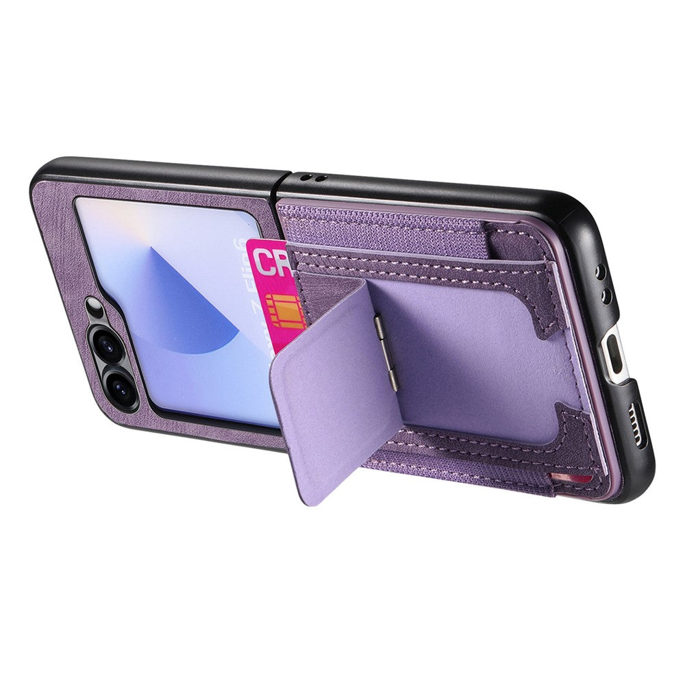For Samsung Galaxy Z Flip7 FE 5G / Z Flip6 5G Case Kickstand Retro Leather Back Cover with Card Holder - Purple