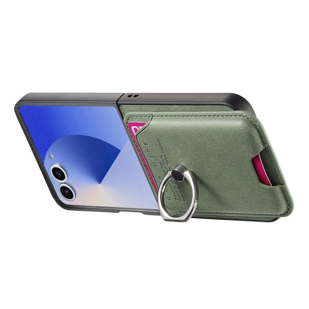 For Samsung Galaxy Z Flip7 5G Case Compatible with MagSafe Twill Texture Leather Back Cover with Card Bag - Green