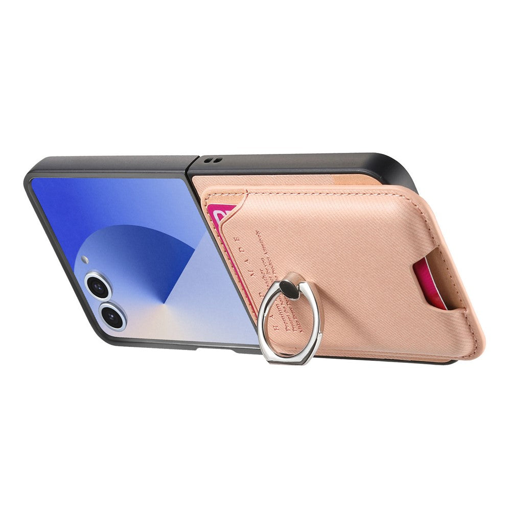 For Samsung Galaxy Z Flip7 5G Case Compatible with MagSafe Twill Texture Leather Back Cover with Card Bag - Pink