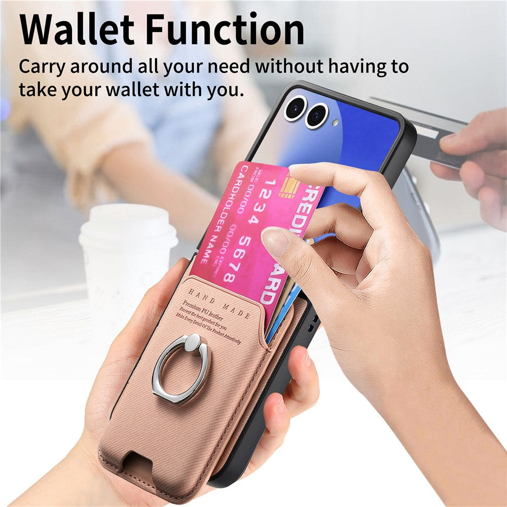 For Samsung Galaxy Z Flip7 5G Case Compatible with MagSafe Twill Texture Leather Back Cover with Card Bag - Pink