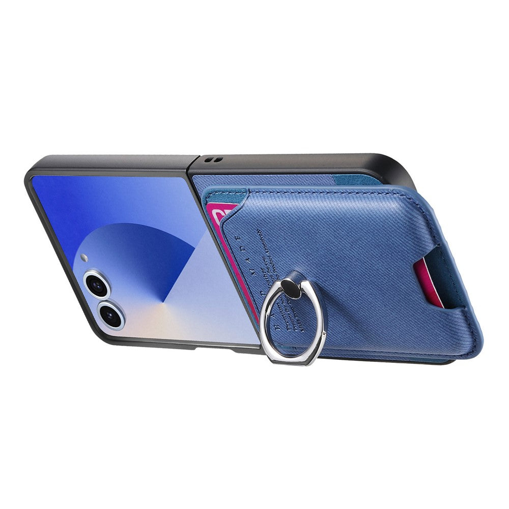 For Samsung Galaxy Z Flip7 5G Case Compatible with MagSafe Twill Texture Leather Back Cover with Card Bag - Blue