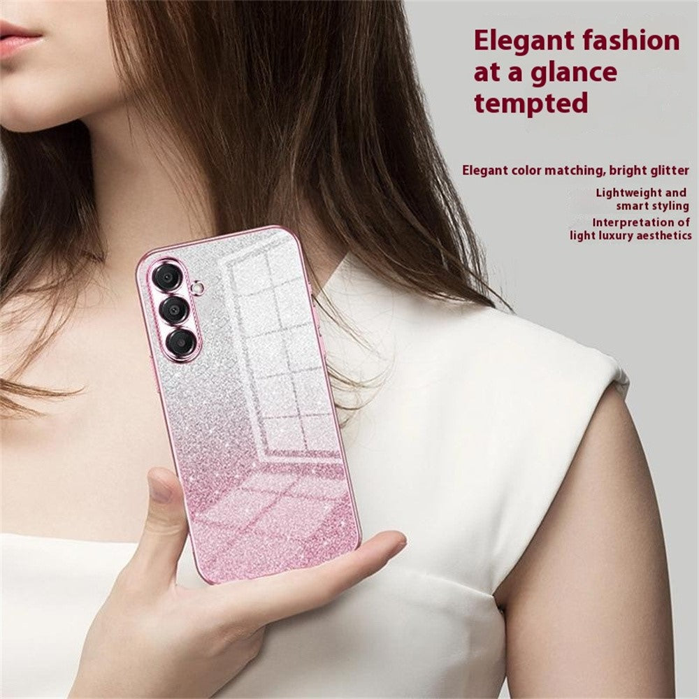For Samsung Galaxy A17 5G Case Electroplating Gradient Glitter TPU Phone Cover - Black