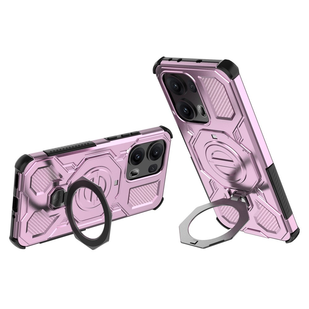 For Oppo Reno13 Pro 5G Magnetic Case Rotating Metal Kickstand PC + TPU Phone Back Cover - Pink