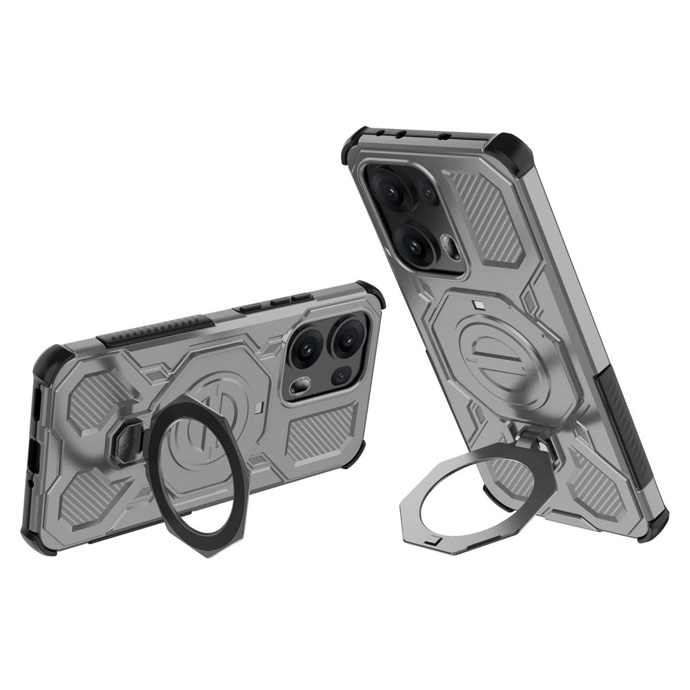 For Oppo Reno13 Pro 5G Magnetic Case Rotating Metal Kickstand PC + TPU Phone Back Cover - Grey