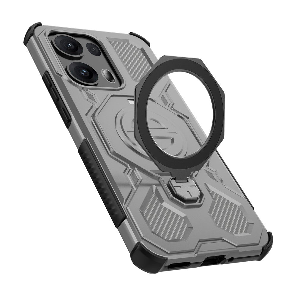For Oppo Reno13 Pro 5G Magnetic Case Rotating Metal Kickstand PC + TPU Phone Back Cover - Grey
