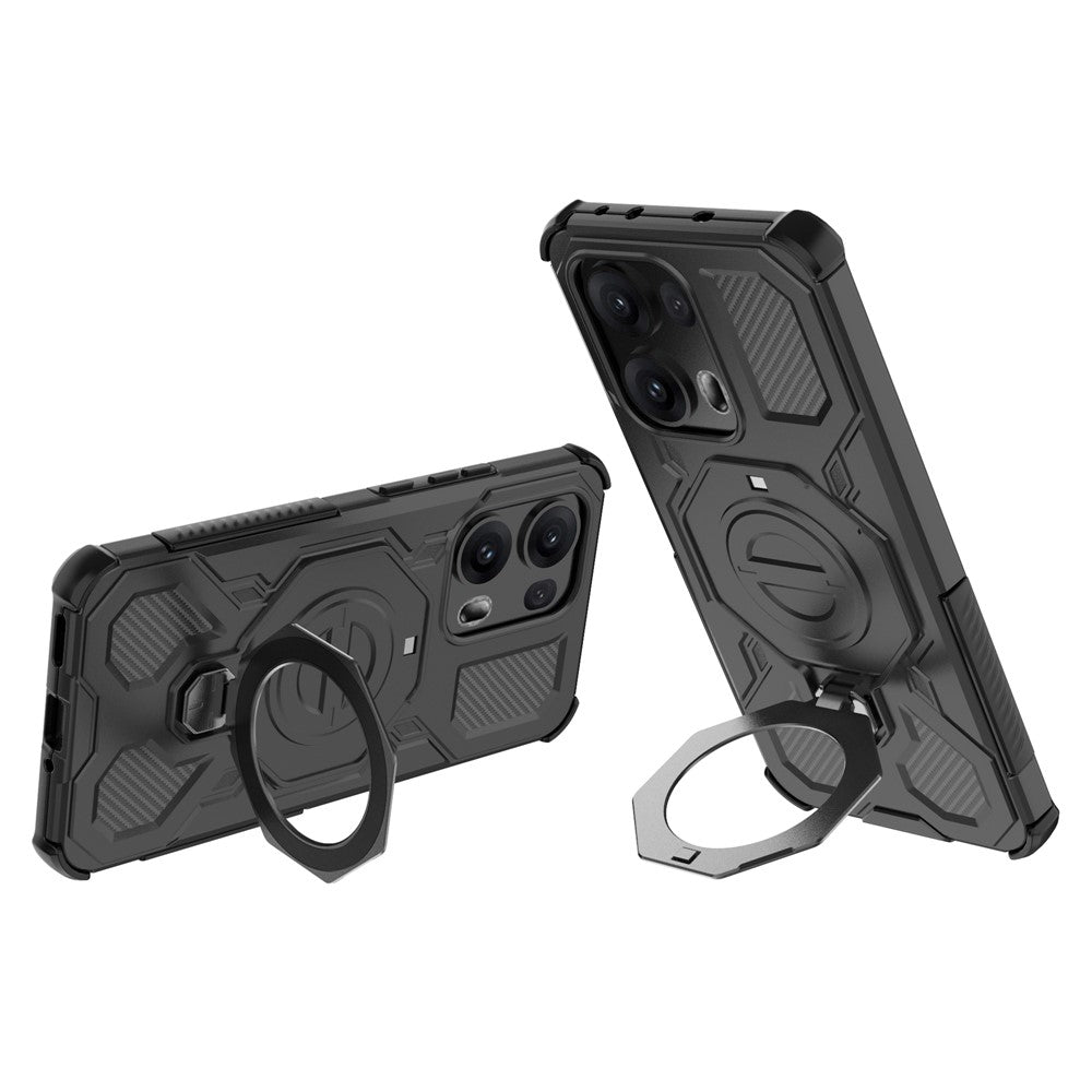 For Oppo Reno13 Pro 5G Magnetic Case Rotating Metal Kickstand PC + TPU Phone Back Cover - Black