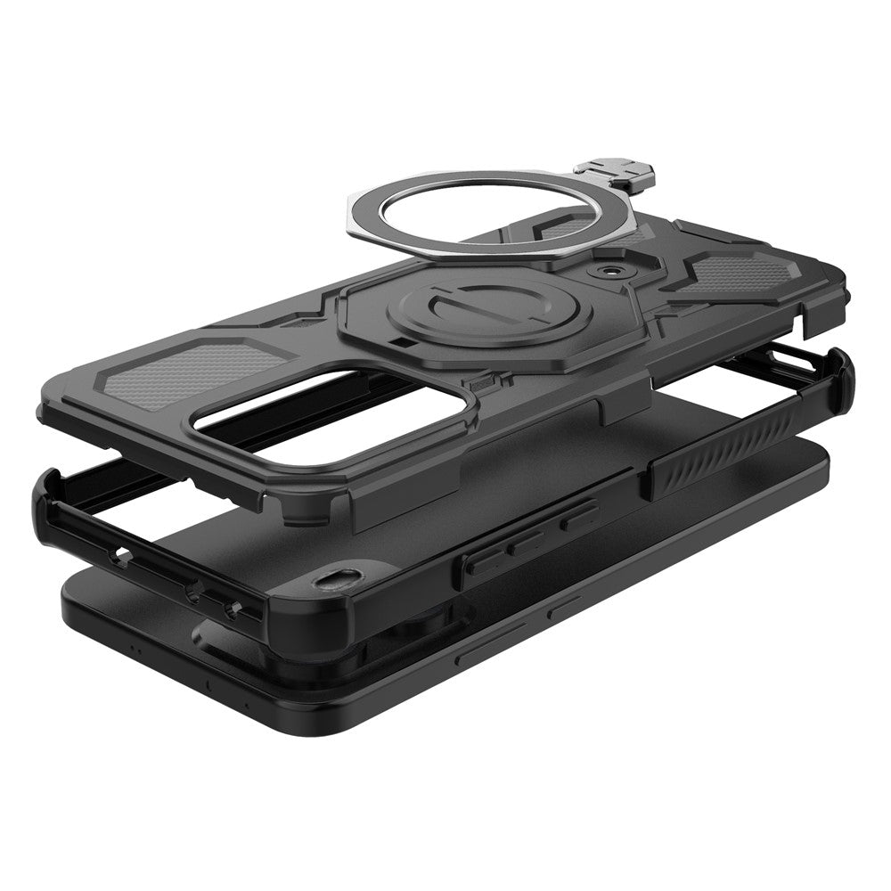 For Oppo Reno13 Pro 5G Magnetic Case Rotating Metal Kickstand PC + TPU Phone Back Cover - Black