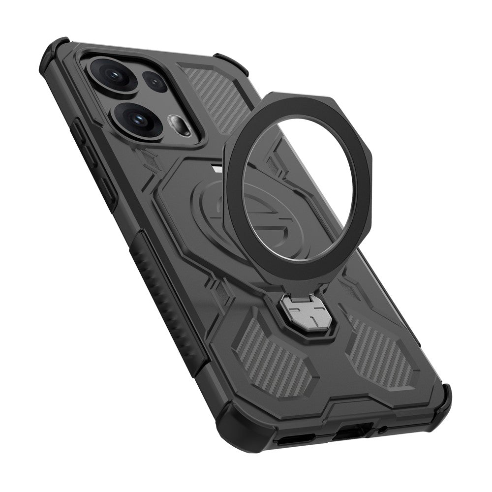For Oppo Reno13 Pro 5G Magnetic Case Rotating Metal Kickstand PC + TPU Phone Back Cover - Black