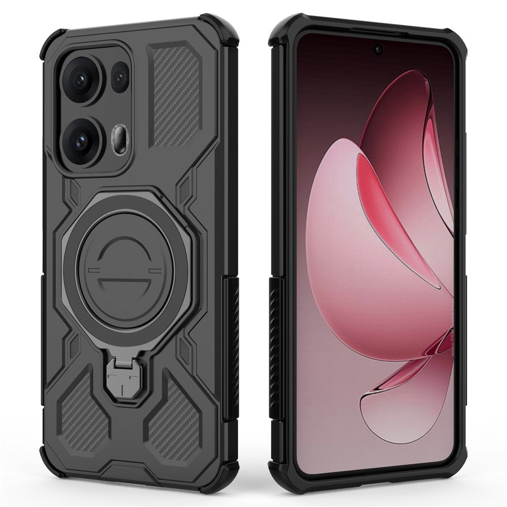 For Oppo Reno13 Pro 5G Magnetic Case Rotating Metal Kickstand PC + TPU Phone Back Cover - Black