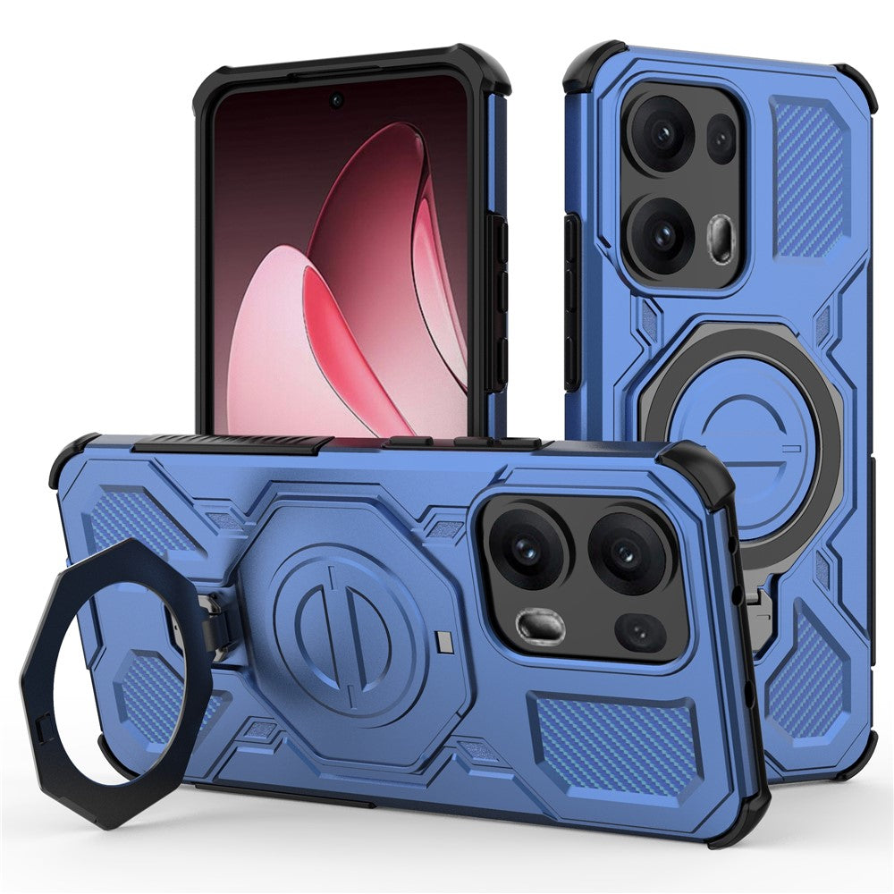 For Oppo Reno13 Pro 5G Magnetic Case Rotating Metal Kickstand PC + TPU Phone Back Cover - Dark Blue