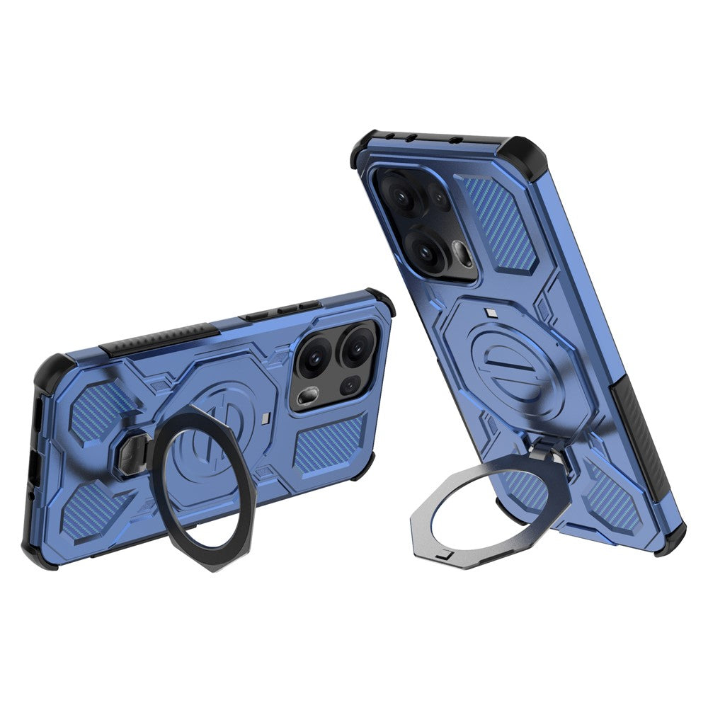 For Oppo Reno13 Pro 5G Magnetic Case Rotating Metal Kickstand PC + TPU Phone Back Cover - Dark Blue