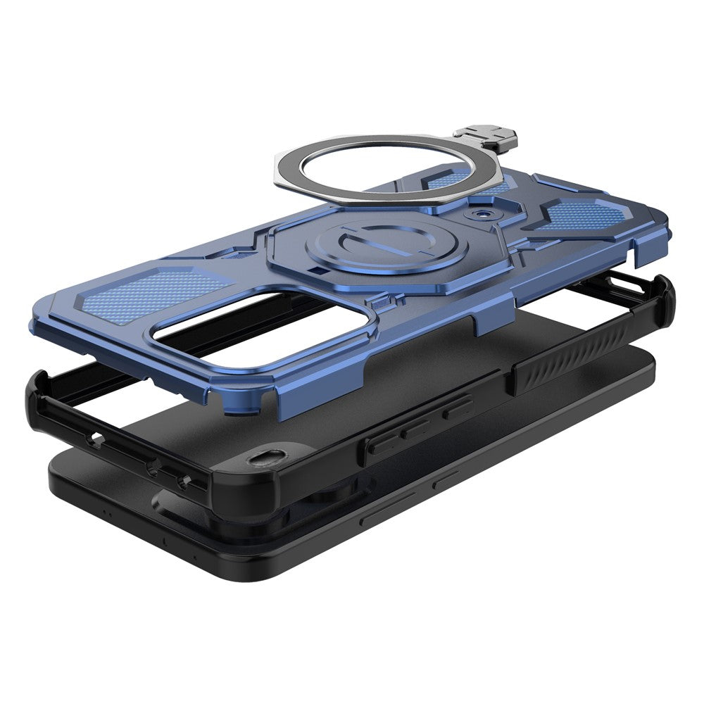 For Oppo Reno13 Pro 5G Magnetic Case Rotating Metal Kickstand PC + TPU Phone Back Cover - Dark Blue