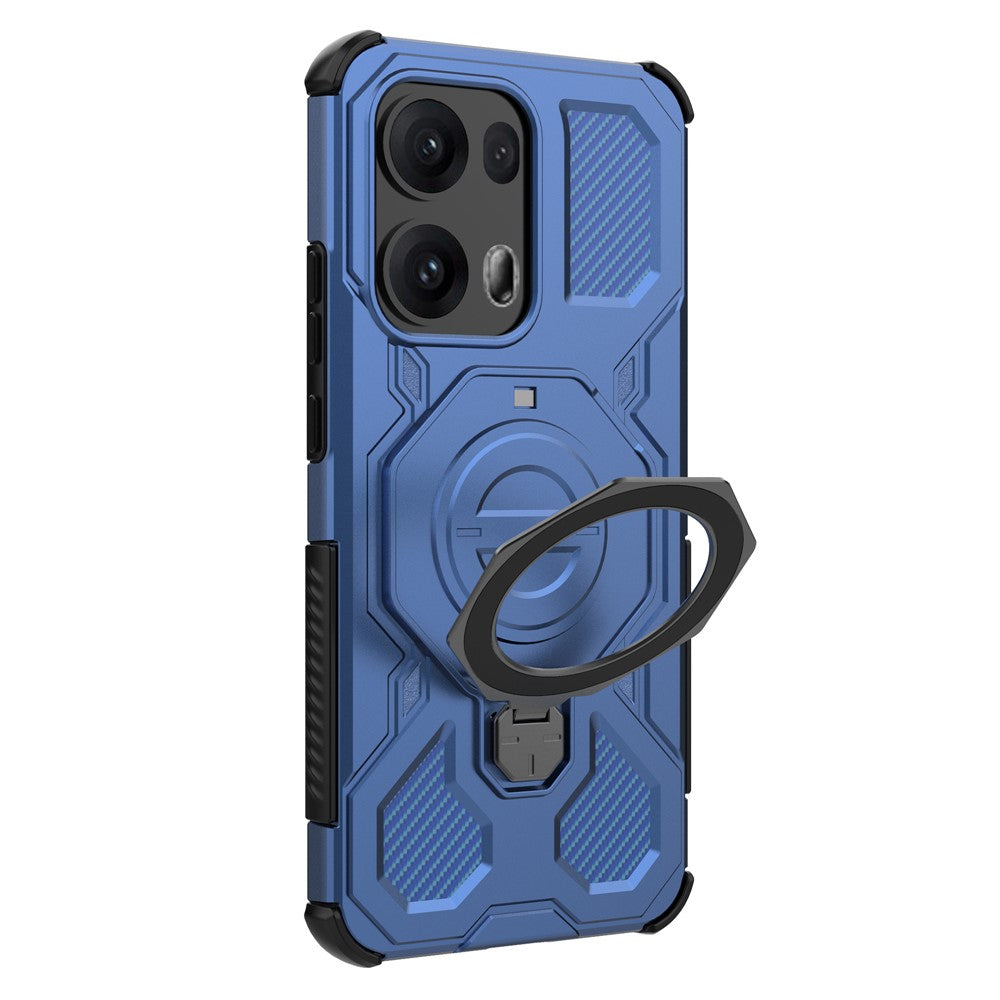 For Oppo Reno13 Pro 5G Magnetic Case Rotating Metal Kickstand PC + TPU Phone Back Cover - Dark Blue