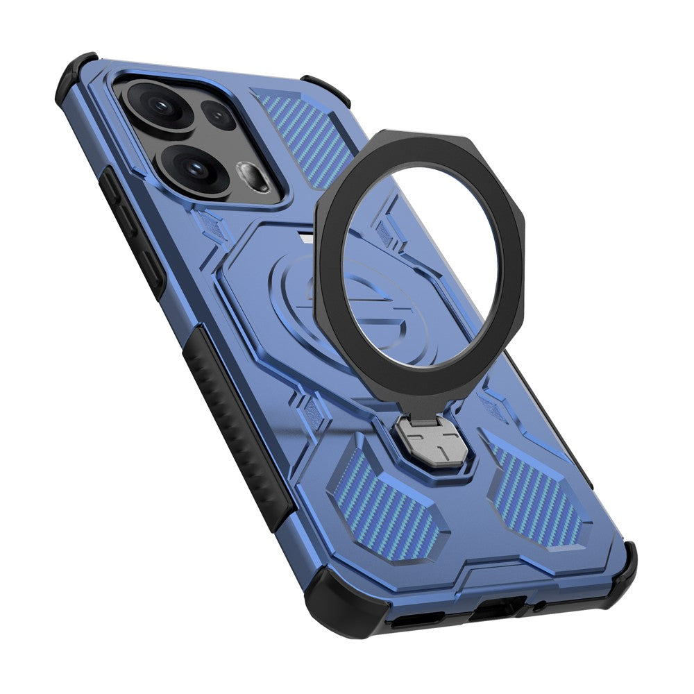 For Oppo Reno13 Pro 5G Magnetic Case Rotating Metal Kickstand PC + TPU Phone Back Cover - Dark Blue