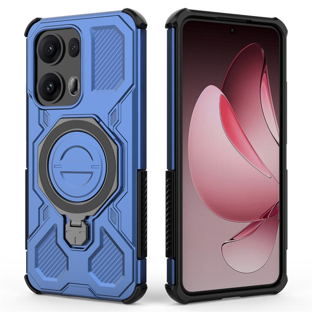 For Oppo Reno13 Pro 5G Magnetic Case Rotating Metal Kickstand PC + TPU Phone Back Cover - Dark Blue