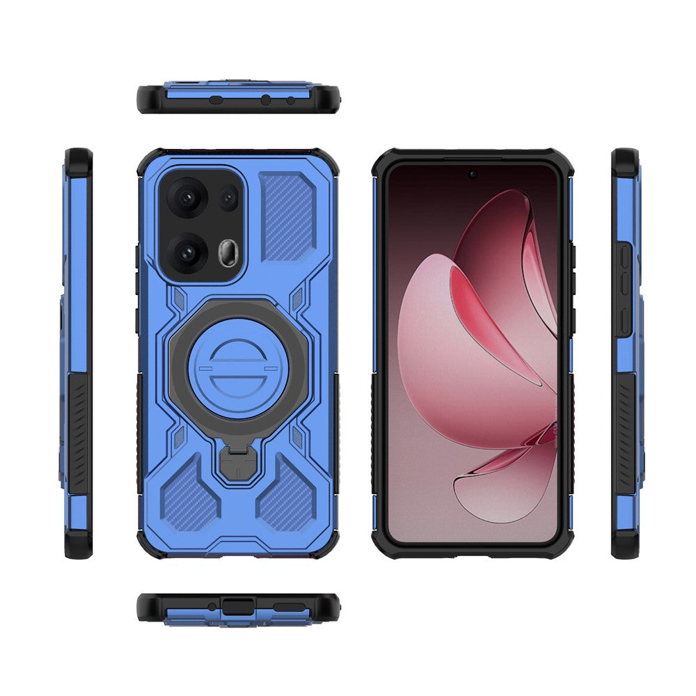 For Oppo Reno13 Pro 5G Magnetic Case Rotating Metal Kickstand PC + TPU Phone Back Cover - Dark Blue