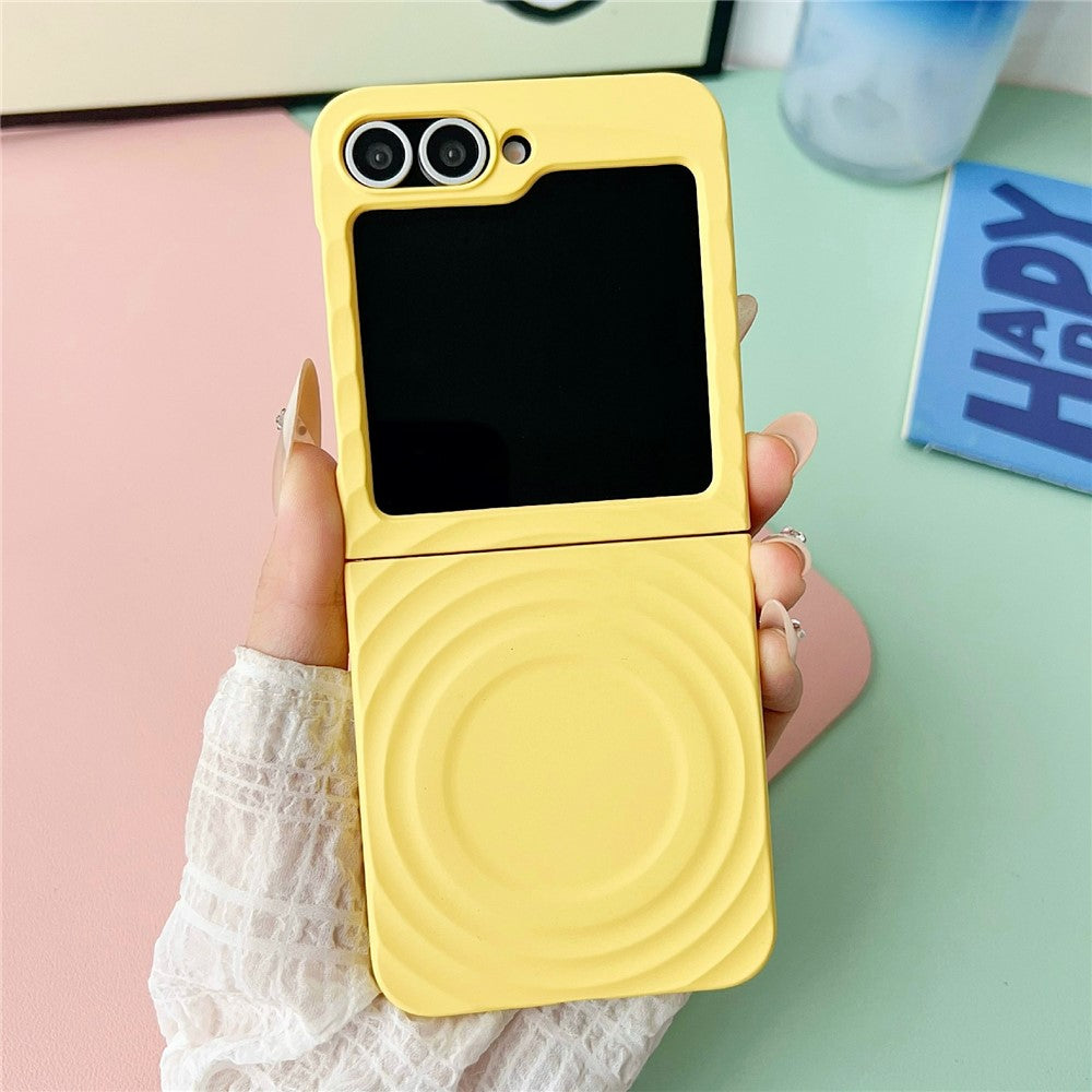 For Samsung Galaxy Z Flip7 FE 5G / Z Flip6 5G / Flip5 5G Magnetic Case Skin-Touch Wave Teature Hard PC Phone Cover - Yellow