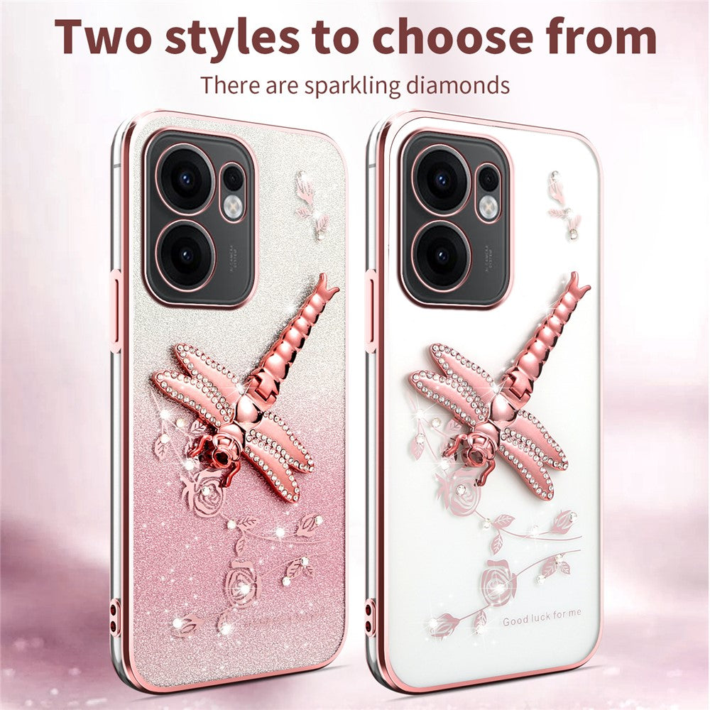 KADEM For Oppo Reno13 F 5G Case Dragonfly Kickstand TPU Flowers Glitter Phone Cover - Pink