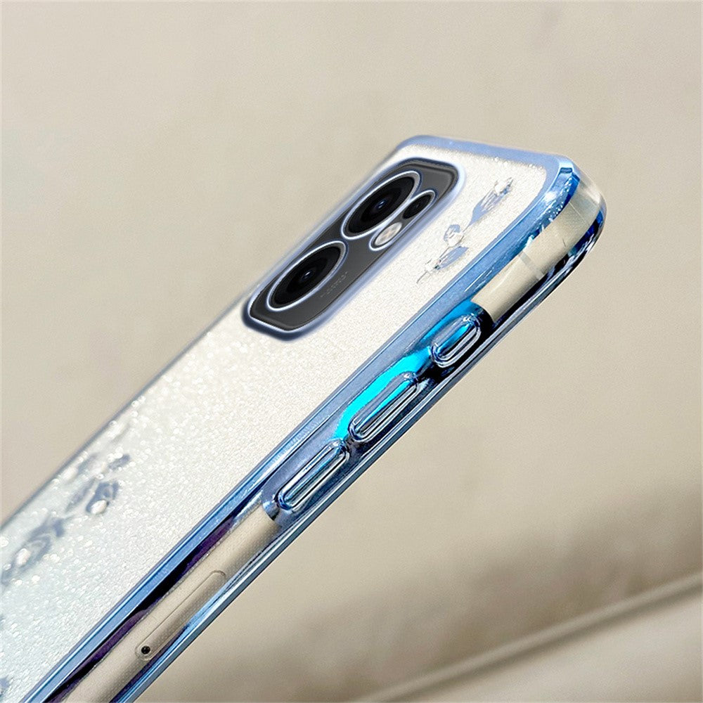 KADEM For Oppo Reno13 F 5G Case Flower Pattern TPU Gradient Phone Cover with Lanyards - Blue