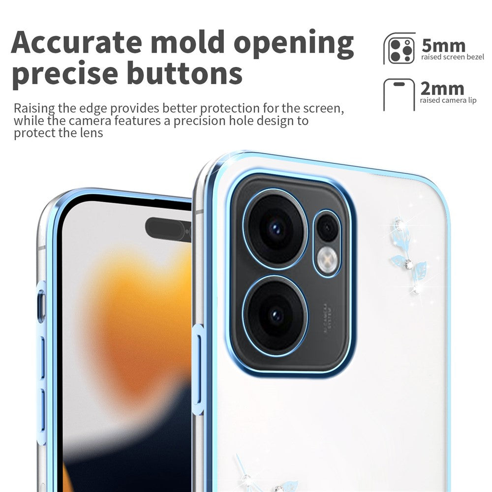KADEM For Oppo Reno13 F 5G Case Flower Rhinestone Decor Electroplating TPU Phone Cover - Blue