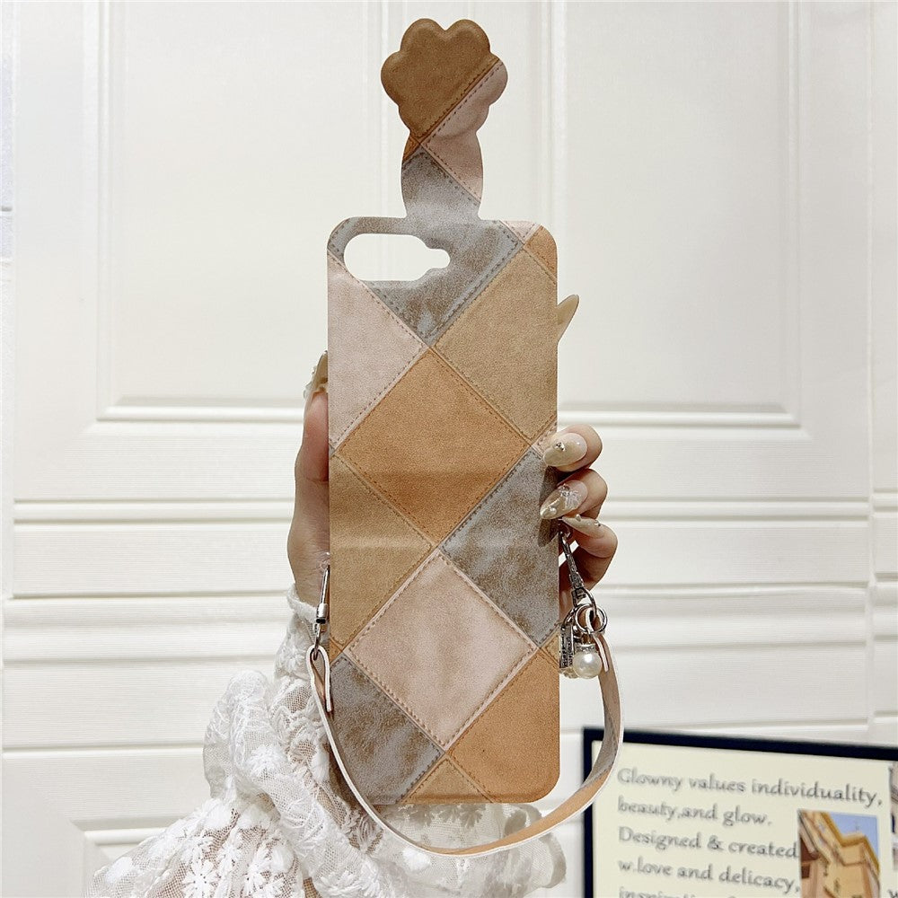 For Samsung Galaxy Z Flip7 FE 5G / Z Flip6 5G Case Retro Rhombus Cat Claw Clasp PU + PC Phone Cover with Strap - Khaki