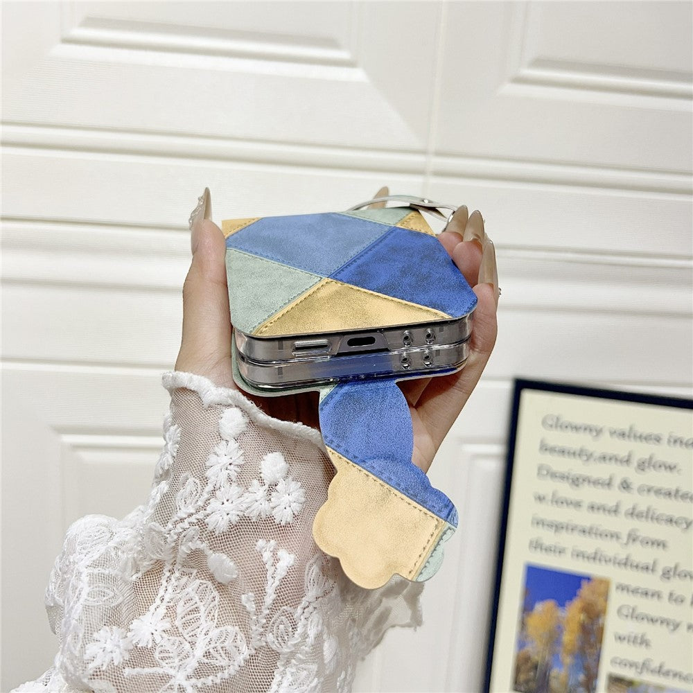 For Samsung Galaxy Z Flip7 FE 5G / Z Flip6 5G Case Retro Rhombus Cat Claw Clasp PU + PC Phone Cover with Strap - Beige